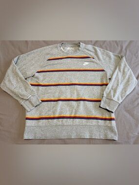 Nike Golf Striped French Terry Fleece Crew Neck Gray Sweatshirt Mens Size XL